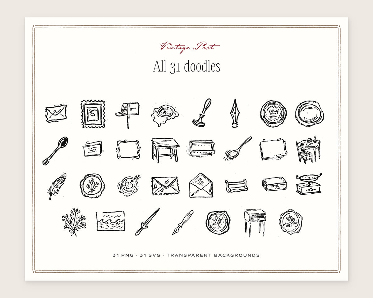 Vintage Post Doodle Pack, everything in the set