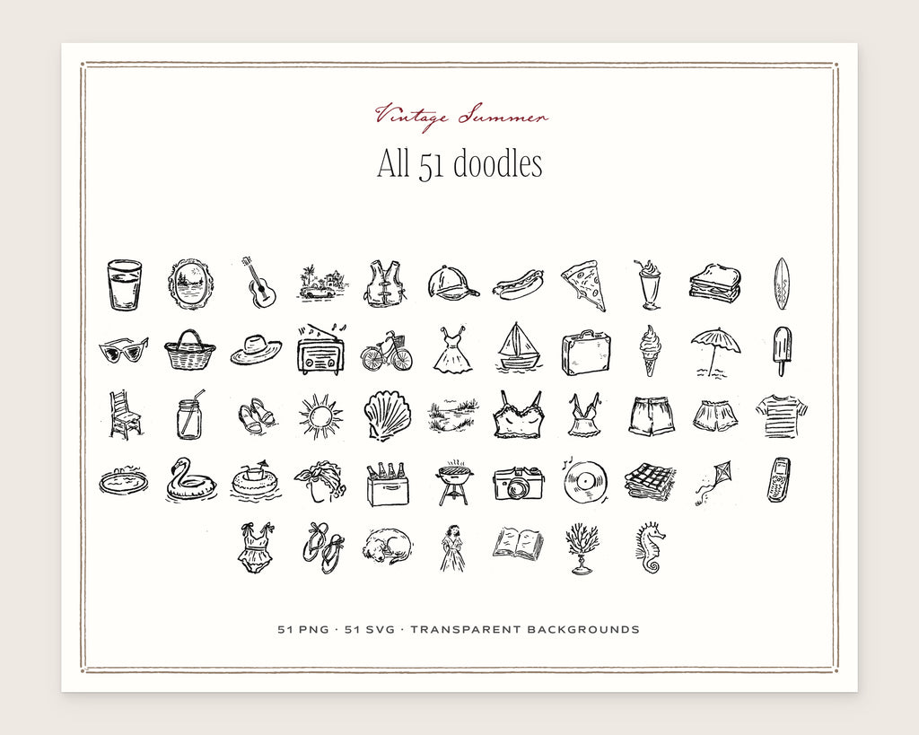 Vintage Summer Doodle Pack, everything in the set