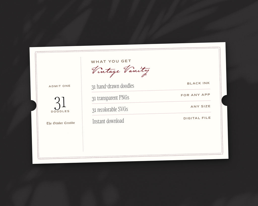 Vintage Vanity Doodle Pack, what you get