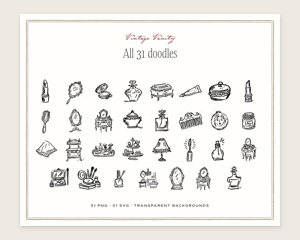 Vintage Vanity Doodle Pack, everything in the set