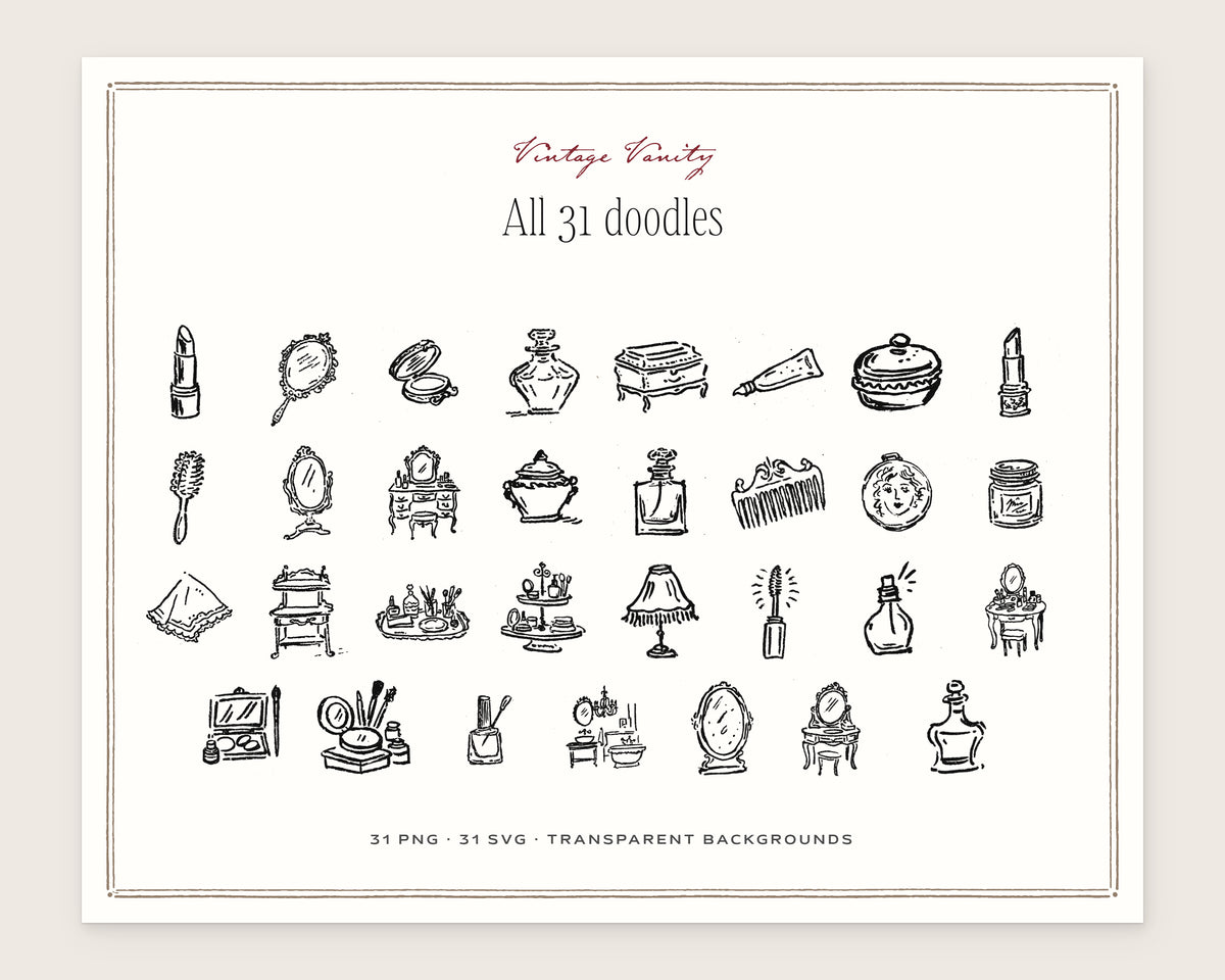 Vintage Vanity Doodle Pack, everything in the set