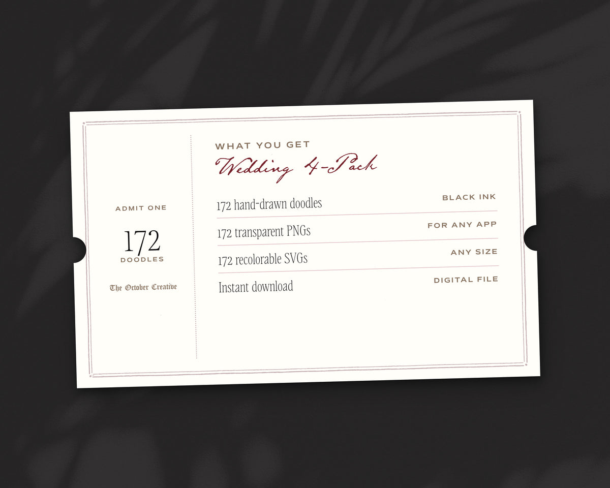 Wedding 4-Pack Doodle Bundle, what you get