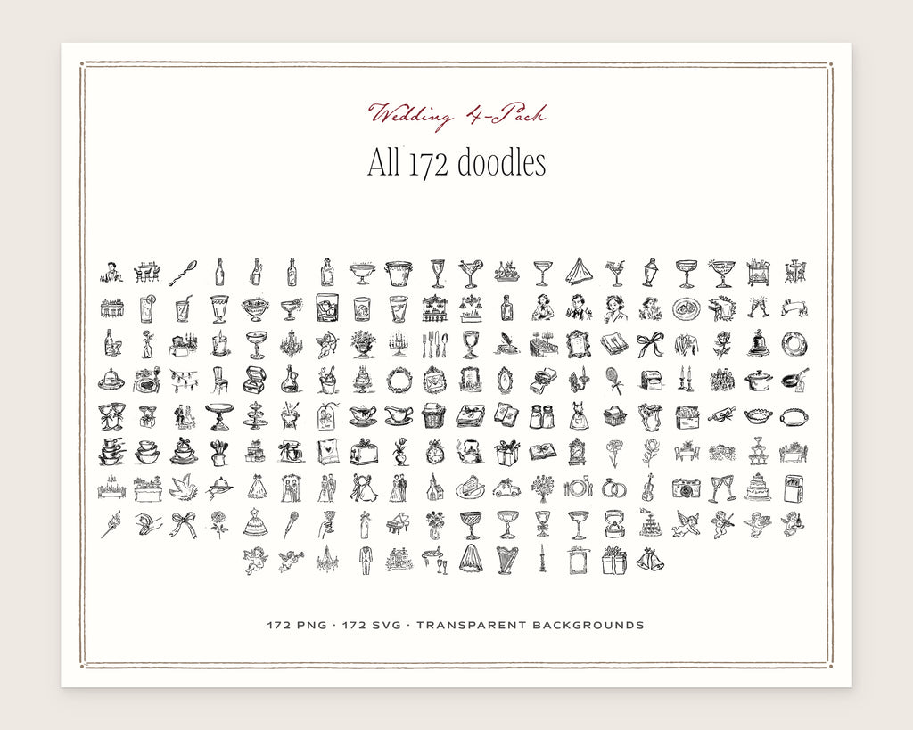 Wedding 4-Pack Doodle Bundle, everything in the set