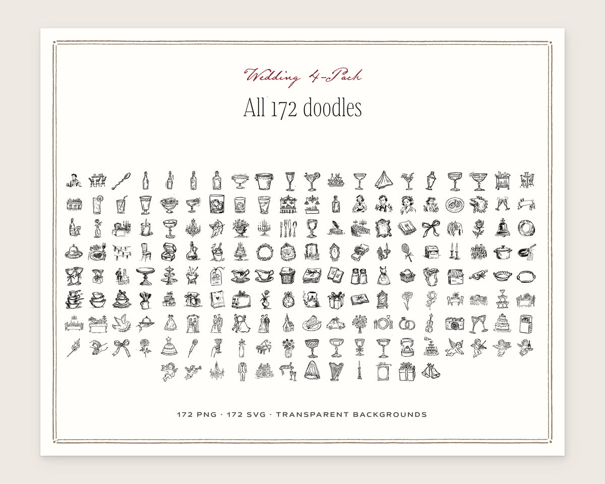 Wedding 4-Pack Doodle Bundle, everything in the set
