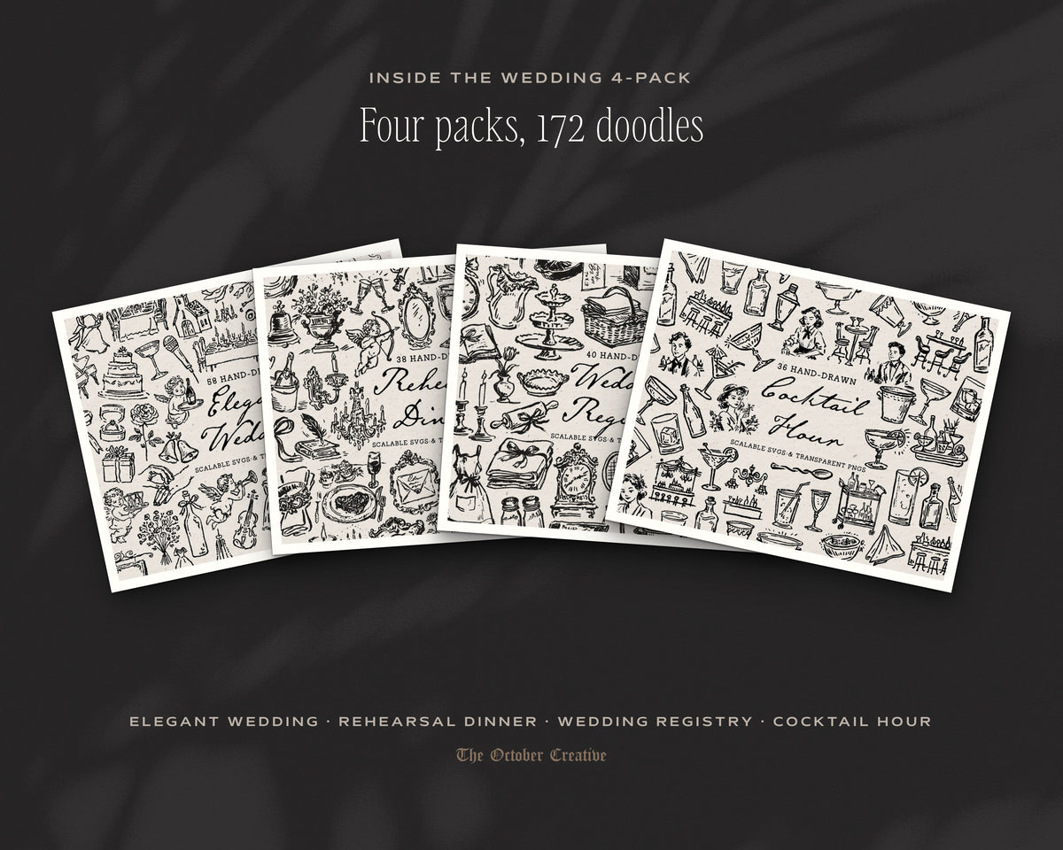 Wedding 4-Pack Doodle Bundle, the four packs inside