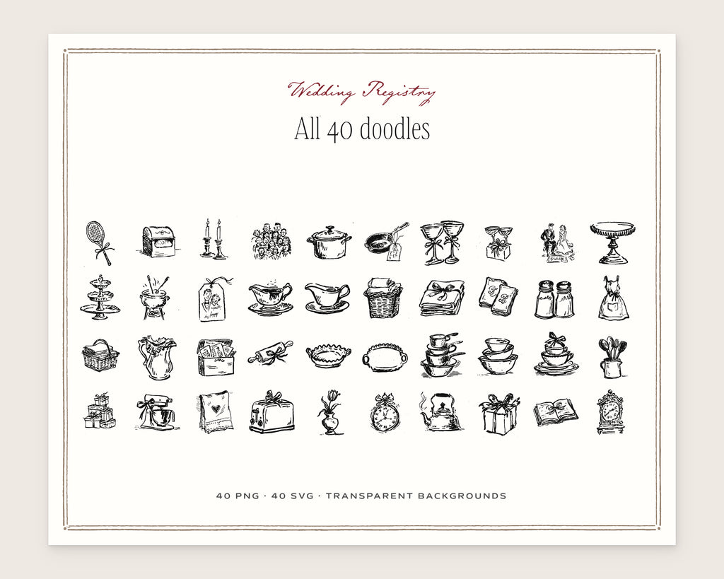 Wedding Registry Doodle Pack, everything in the set