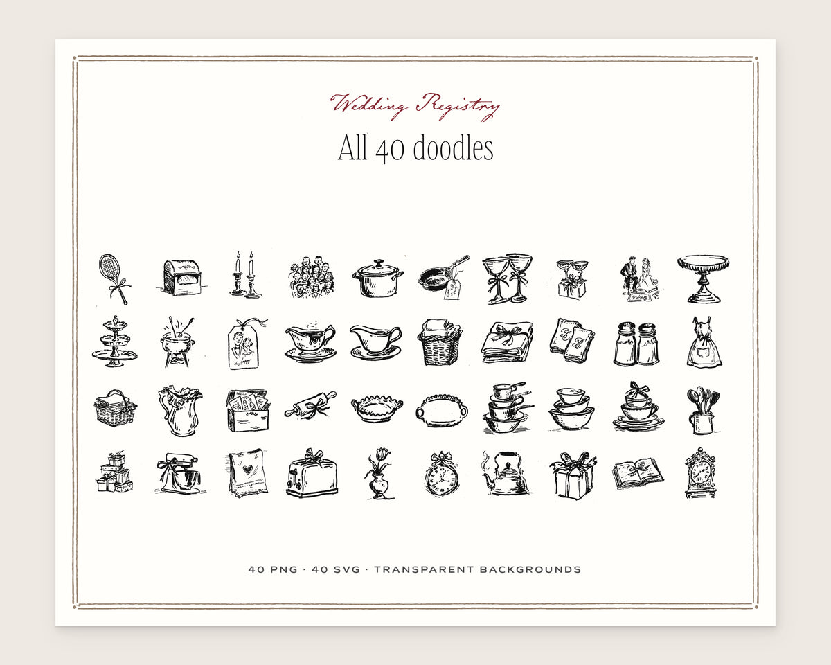 Wedding Registry Doodle Pack, everything in the set