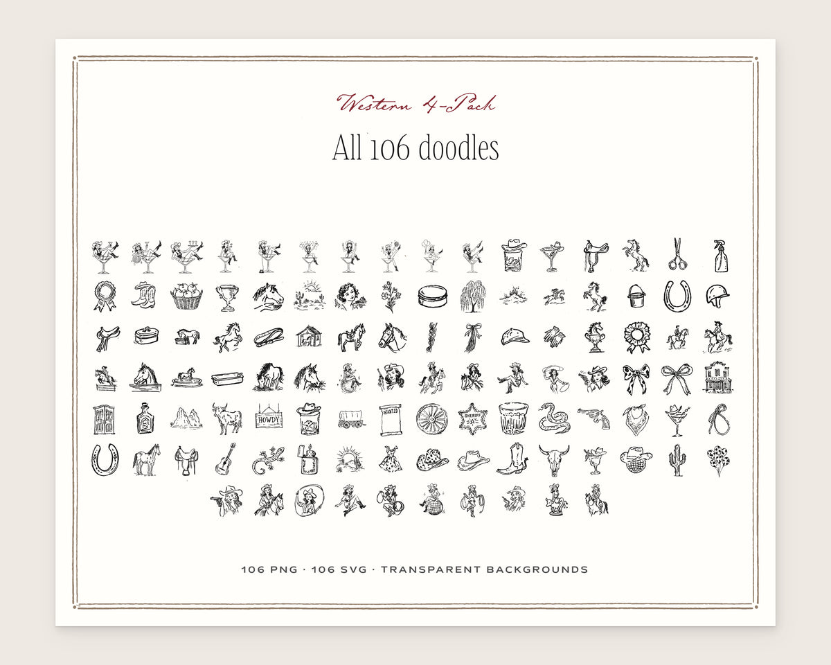 Western 4-Pack Doodle Bundle, everything in the set