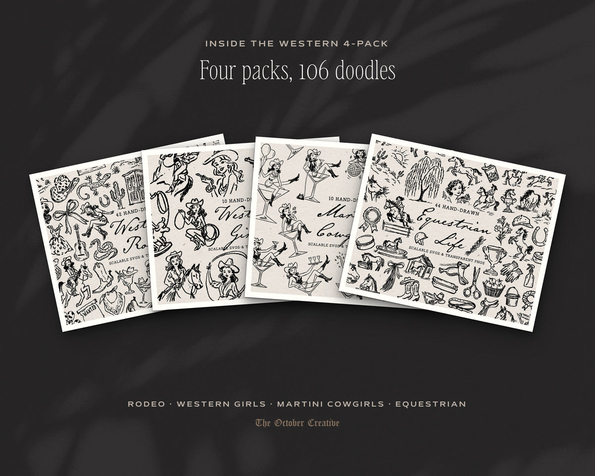 Western 4-Pack Doodle Bundle, the four packs inside