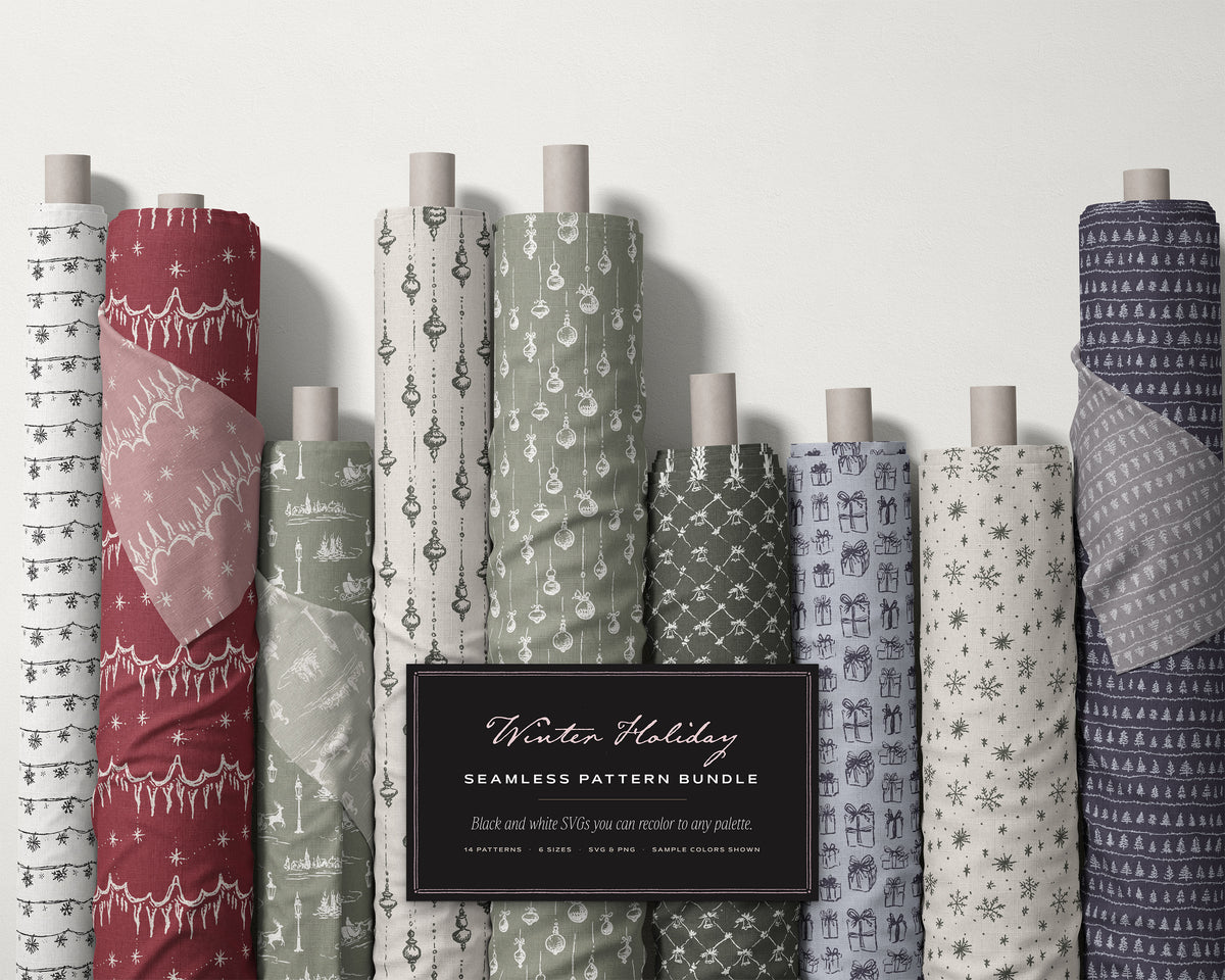 Winter Holiday Seamless Pattern Bundle, fabric rolls, all the patterns