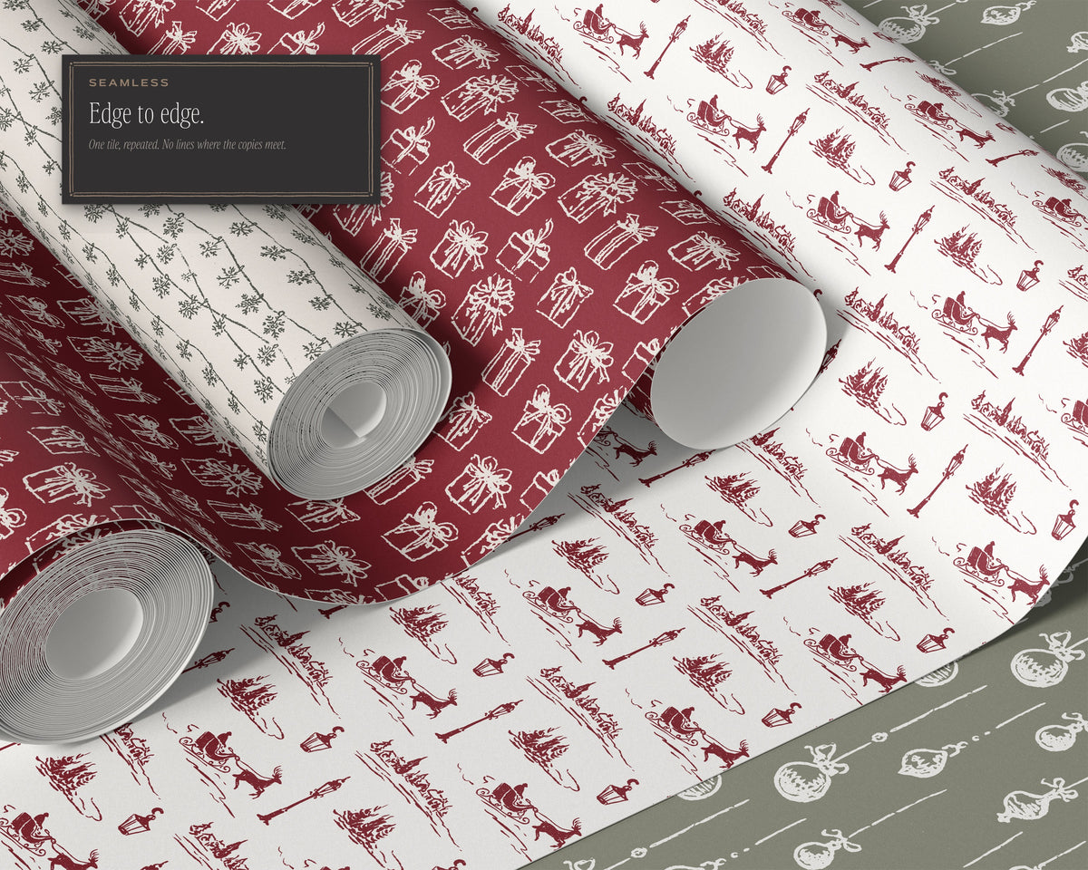 Winter Holiday Seamless Pattern Bundle, edge to edge