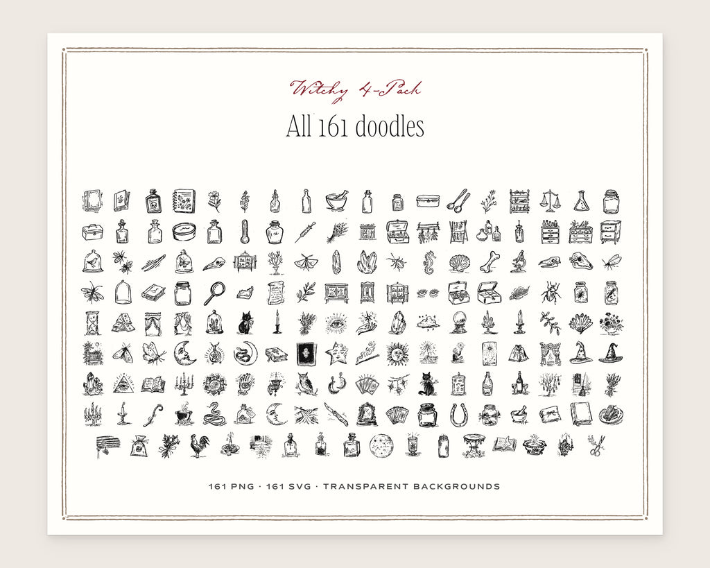 Witchy 4-Pack Doodle Bundle, everything in the set