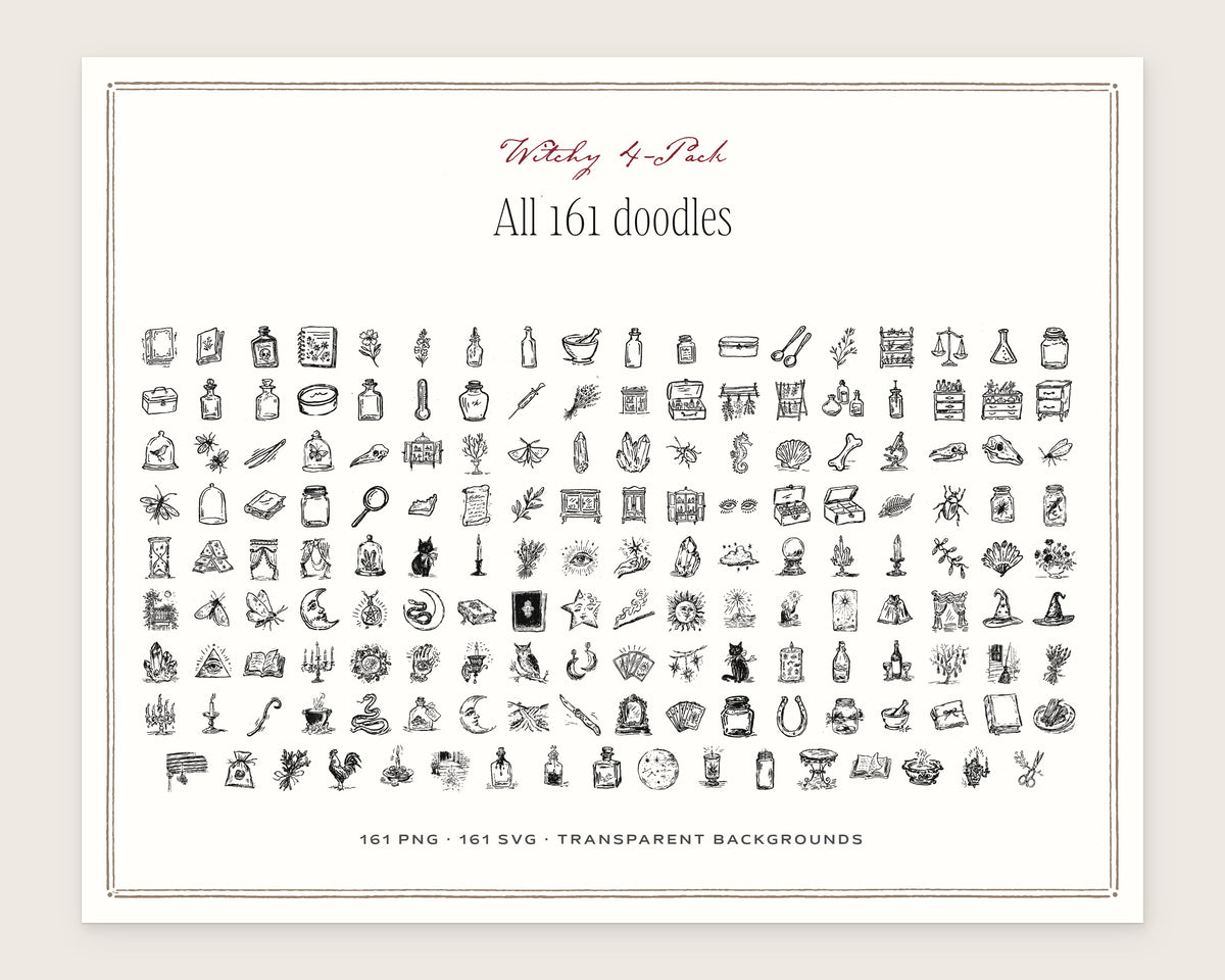 Witchy 4-Pack Doodle Bundle, everything in the set