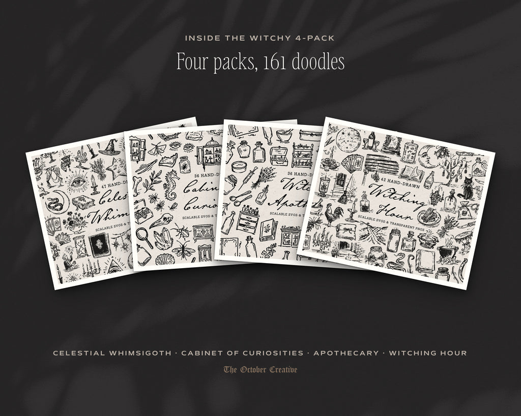 Witchy 4-Pack Doodle Bundle, the four packs inside