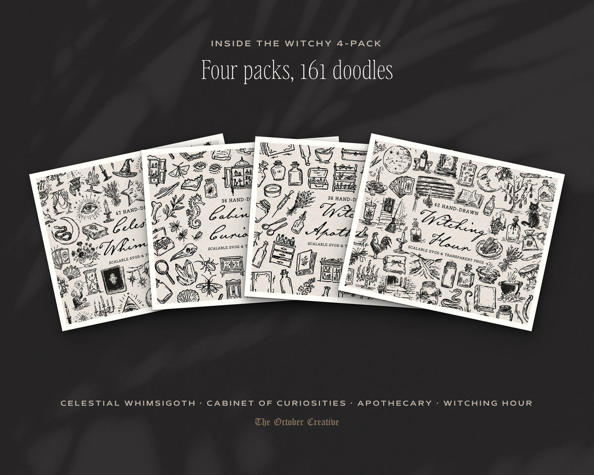 Witchy 4-Pack Doodle Bundle, the four packs inside