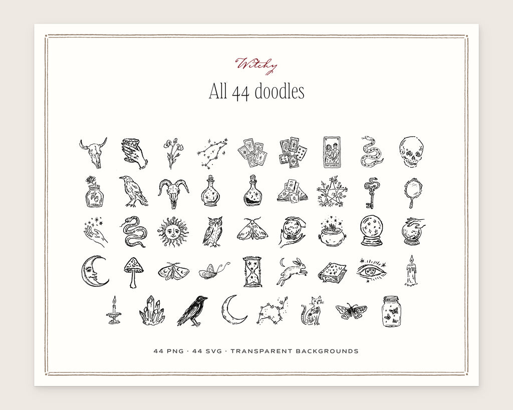 Witchy Doodle Pack, everything in the set