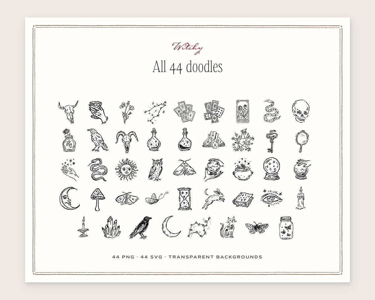 Witchy Doodle Pack, everything in the set